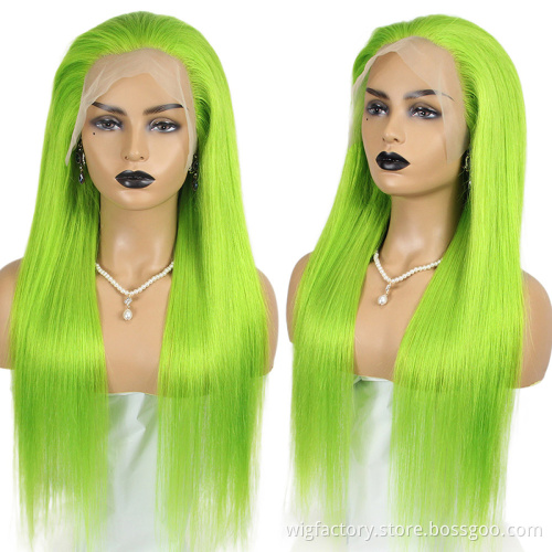 Factory wholesale light green lace front wig, green human hair wig, 100 cuticle aligned human hair wig green color